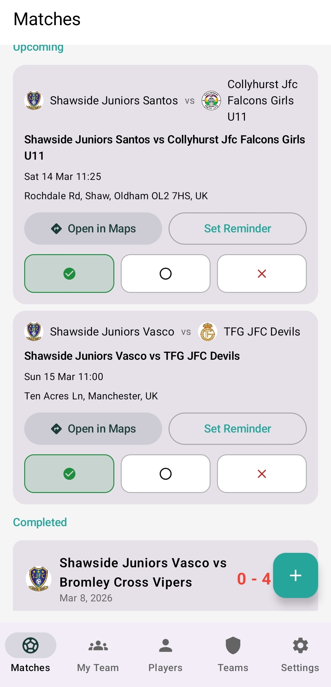 Footy Genius coach attendance overview for grassroots football teams